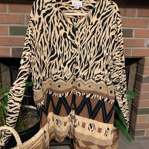 Vtg 90's Sz 16 Artsy Mixed Animal Tribal Print Tunic Top